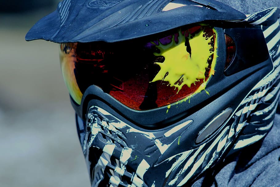 person wearing black and white motocross helmet, paintball, sport, HD wallpaper