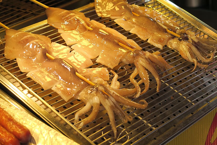 squid, seafood, barbecue, food and drink, freshness, still life HD wallpaper