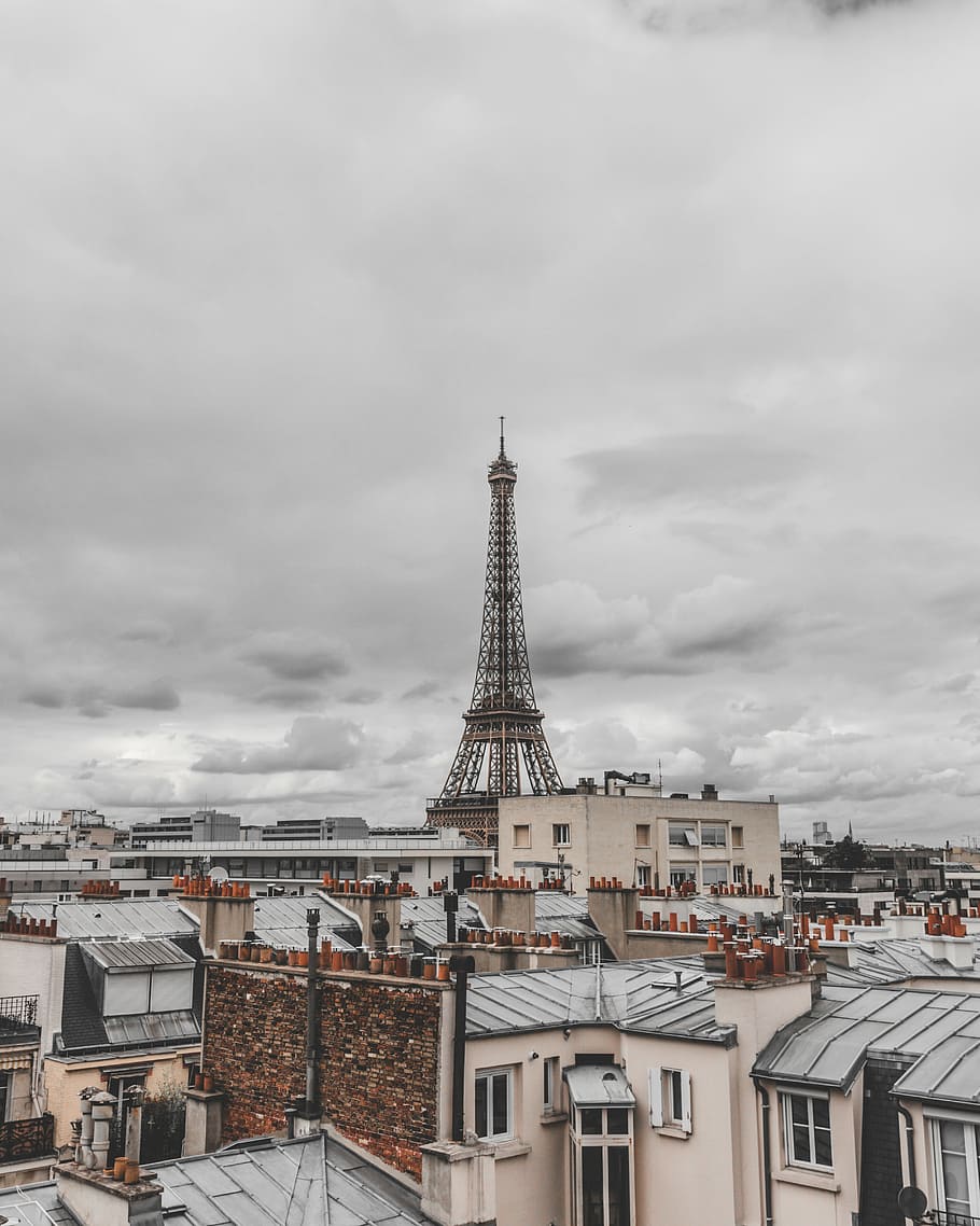 Eiffel tower under gray clouds, Eiffel Tower, Paris, structure HD wallpaper