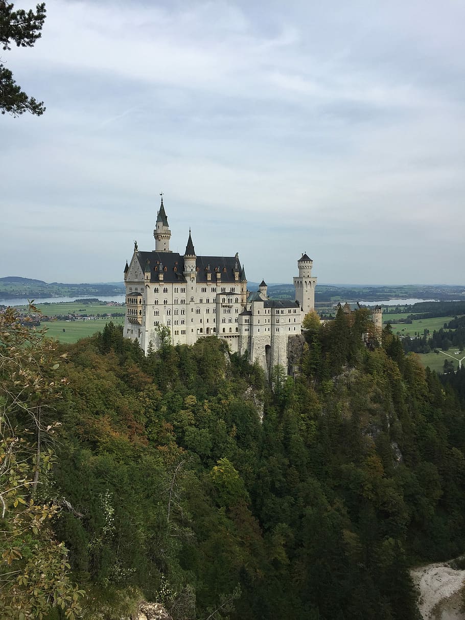 Neuschwanstein Castle, white and black concrete castle, architecture HD wallpaper