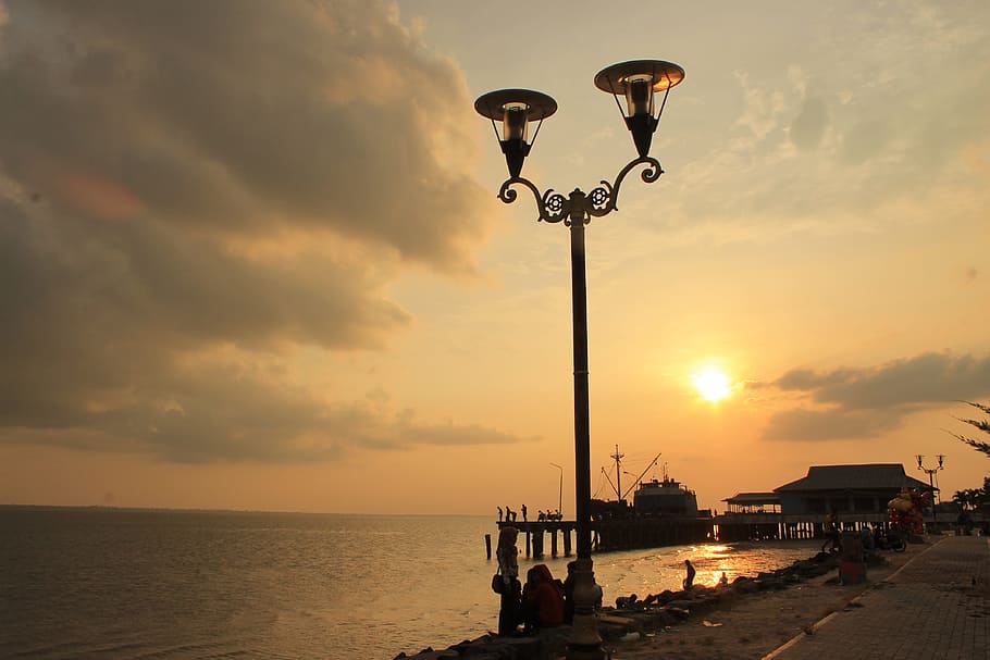 sunset, cloud, port, ship, golden, sky, water, sea, outdoor HD wallpaper