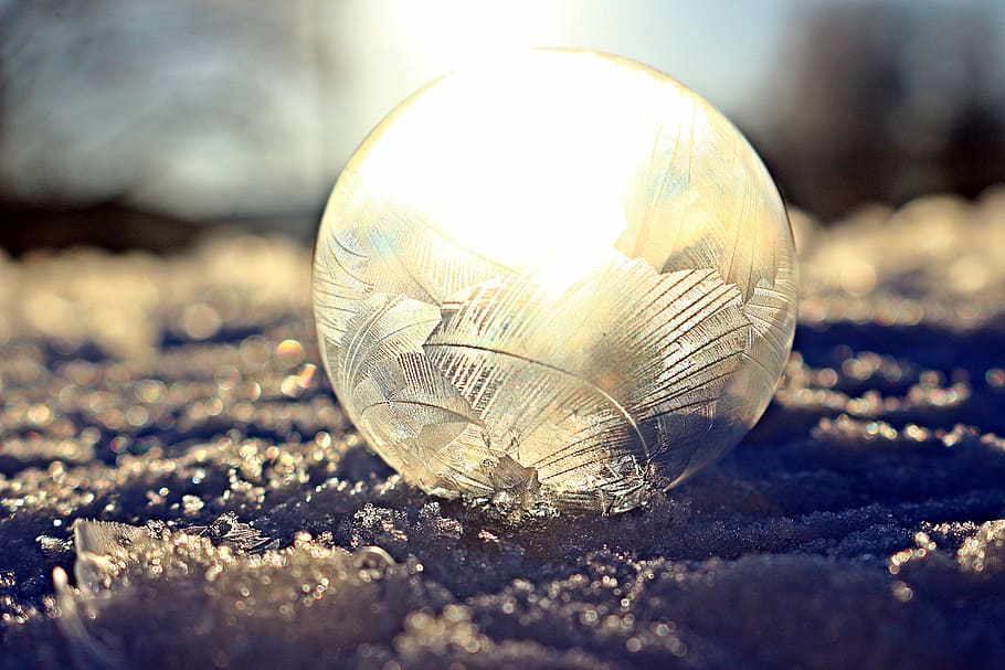 soap bubble, eiskristalle, frost, snow, winter, frozen, cold, HD wallpaper
