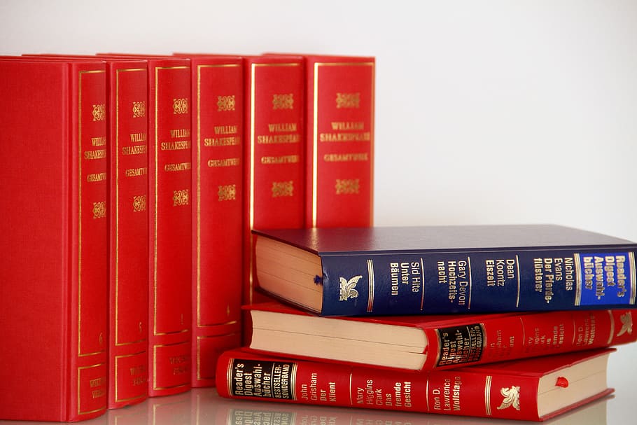 red and blue book set, literature, school, education, read, poet, HD wallpaper