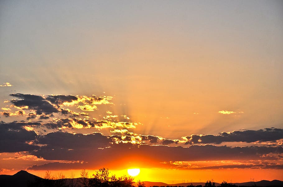 sunset, sky, red, landscape, twilight, ecological, west, setting sun HD wallpaper
