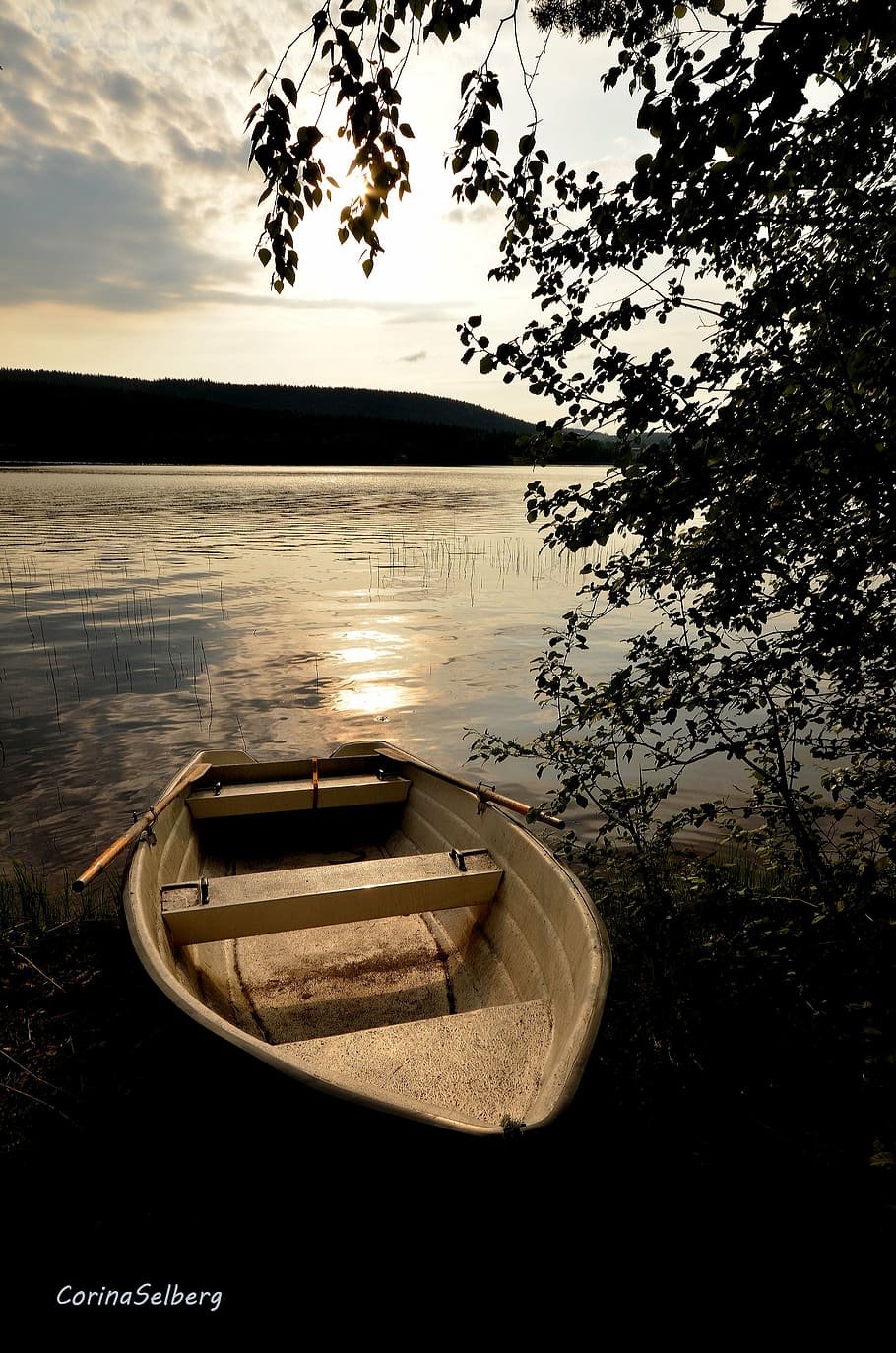 brown wooden canoe on body of water, boat, evening, lake, nature HD wallpaper