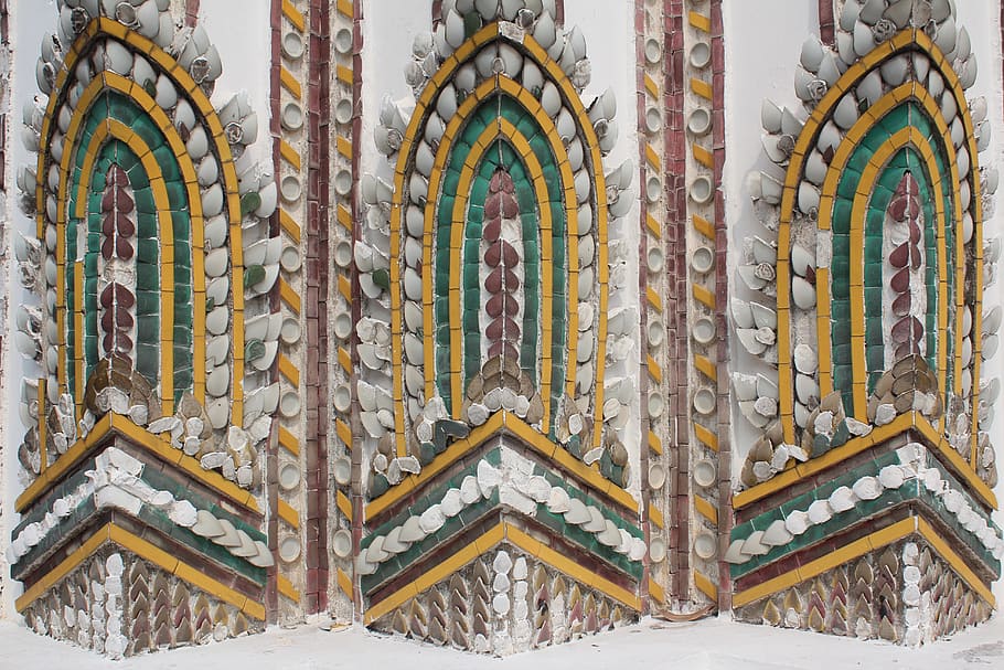 brown, green, and yellow wall decor, ornaments, mosaic, structure HD wallpaper