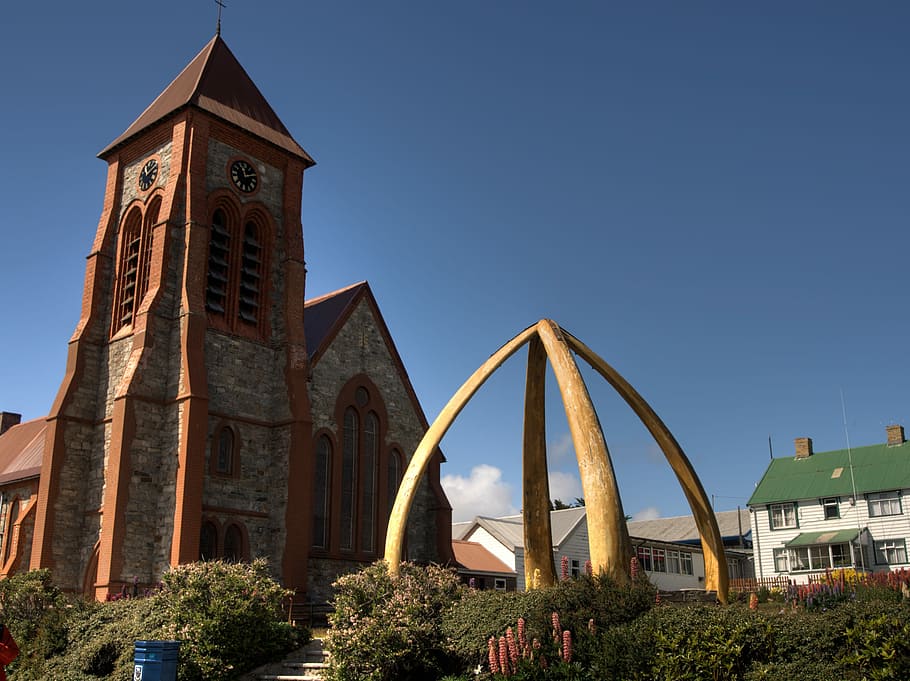 Falkland, Church, Whale, Ribs, whale ribs, architecture, blue, HD wallpaper