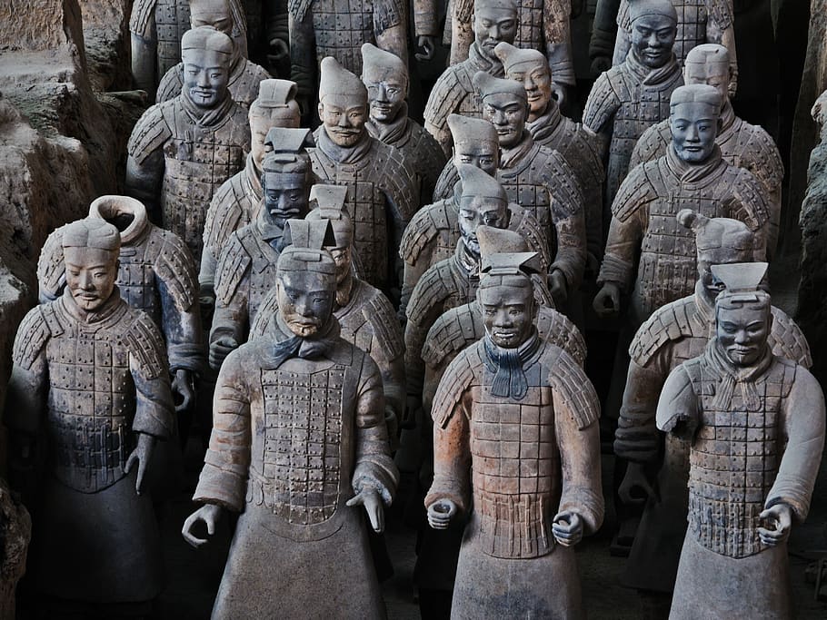 terracotta army, china, xi'an, soldier, statue, buried, art and craft, HD wallpaper