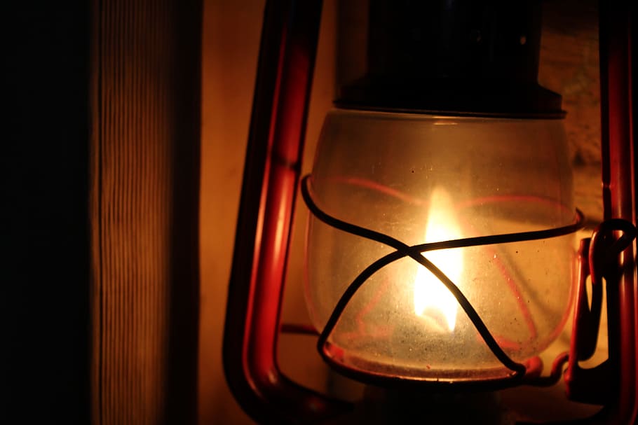 lantern, oil, red, burn, burning, flame, indoors, illuminated HD wallpaper