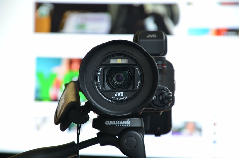 black JVC DSLR camera, video, media, film, cinema, white, header, HD wallpaper