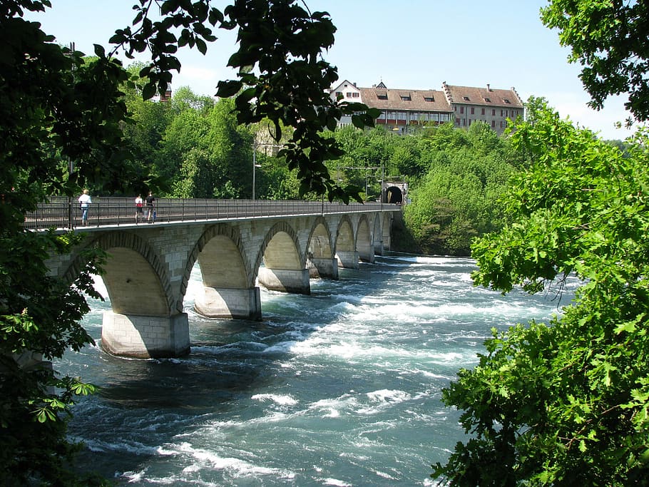 Bridge, Rhine Falls, Schaffhausen, waterfall, switzerland, bridge - man made structure, HD wallpaper