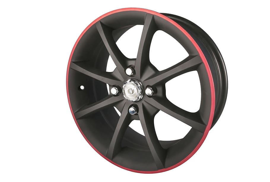 red and black 8-spoke vehicle wheel, Alloy, Car, cut out, white background HD wallpaper
