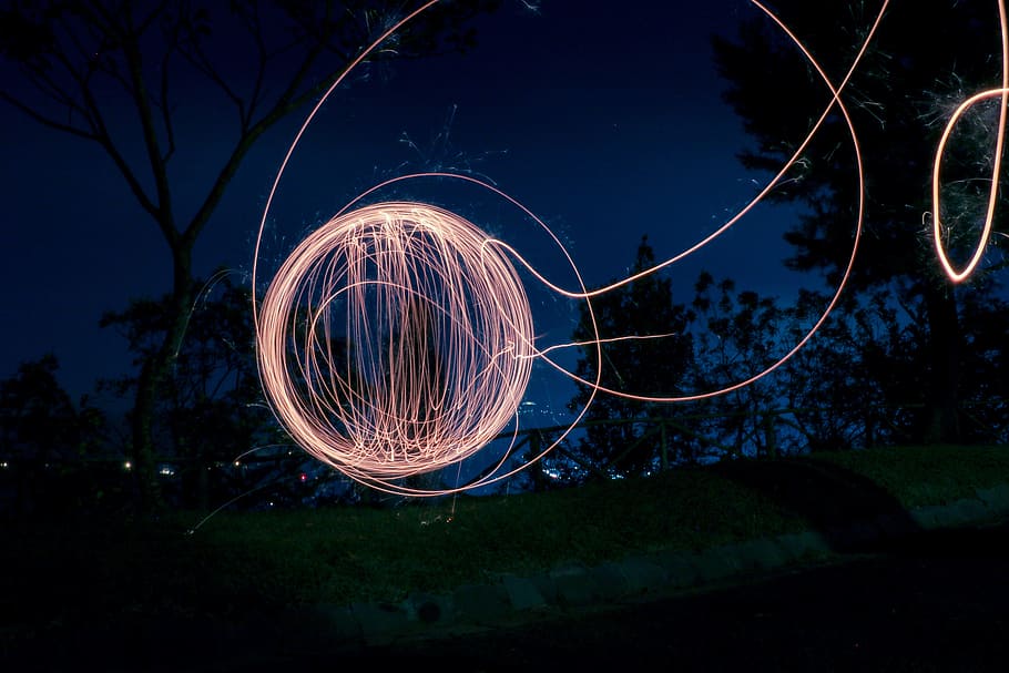 night, light, lighting, long exposure, circle, motion, shape HD wallpaper