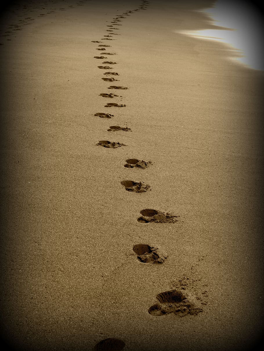 Footprints, Sand, Beach, nature, sea, no People, outdoors, travel Locations HD wallpaper
