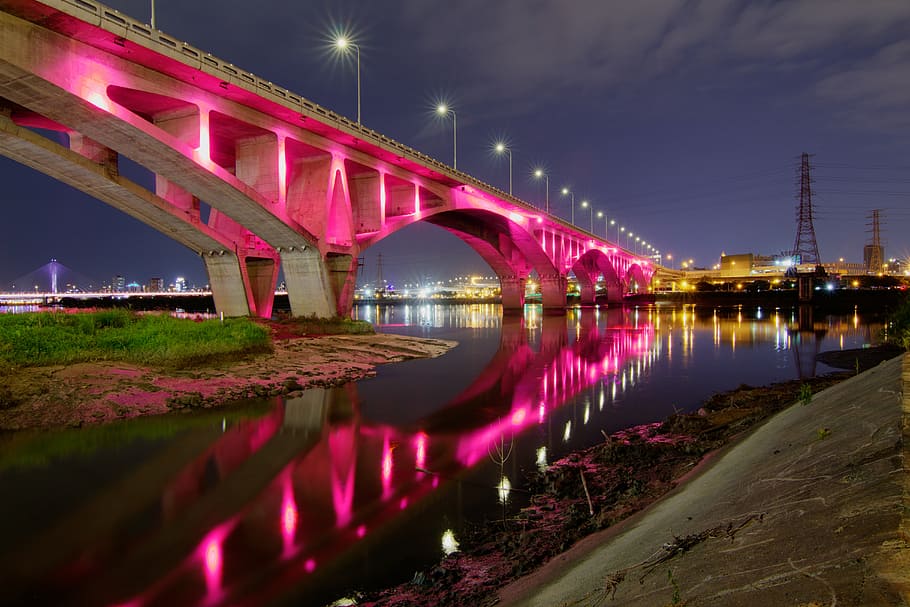 bridge, river, night, bridge - man made structure, illuminated HD wallpaper