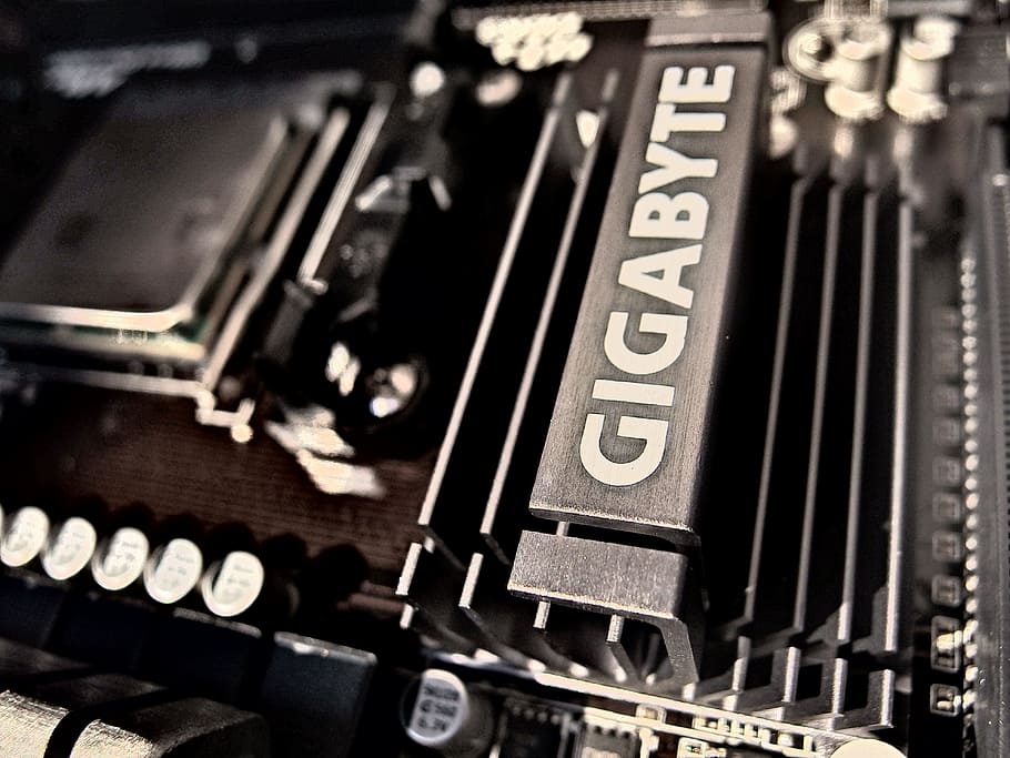 black Gigabyte computer, technology, metal, industry, hi-tech HD wallpaper