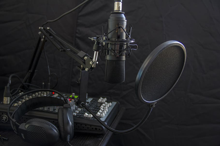 condenser microphone with pop filter, headphone, headset, radio, HD wallpaper
