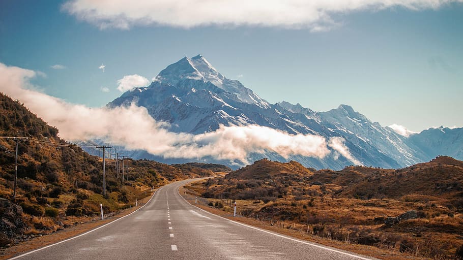 clouds, mountain, road, sky, travel, nature, landscape, scenics HD wallpaper
