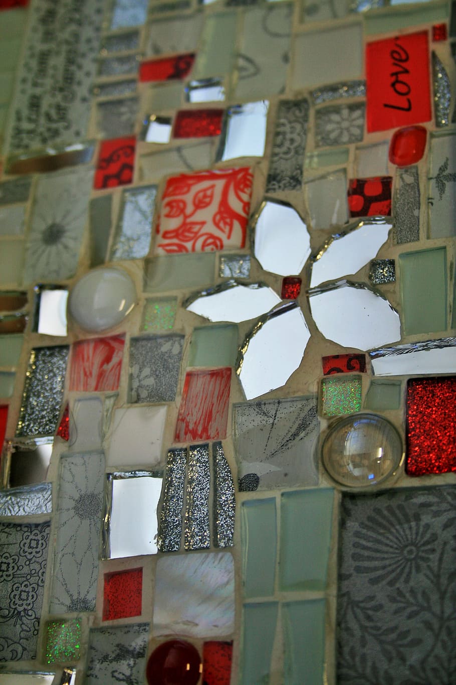 mosaic, handwork, skill, craft, art, red, white, decorative HD wallpaper
