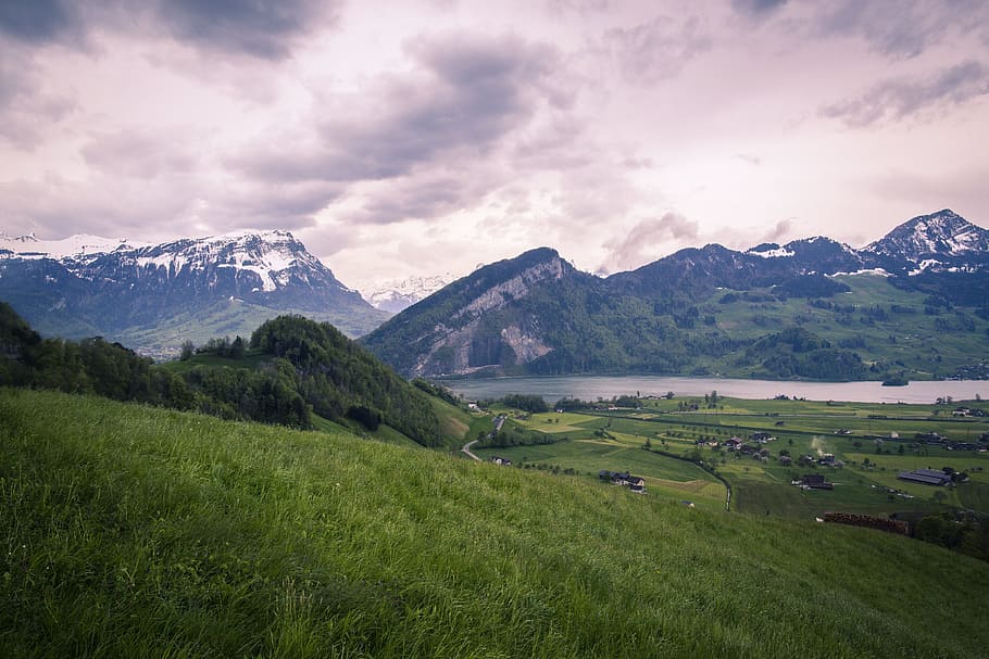 mountains, alpine, landscape, nature, switzerland, mountain landscape HD wallpaper