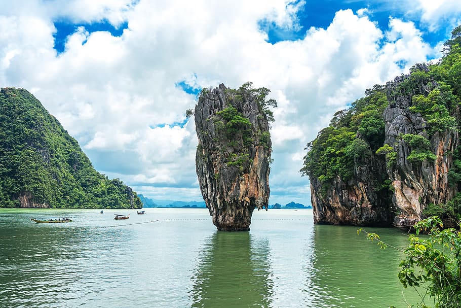 Dramatic rocks and cliffs on the coast of tropical Thailand, nature