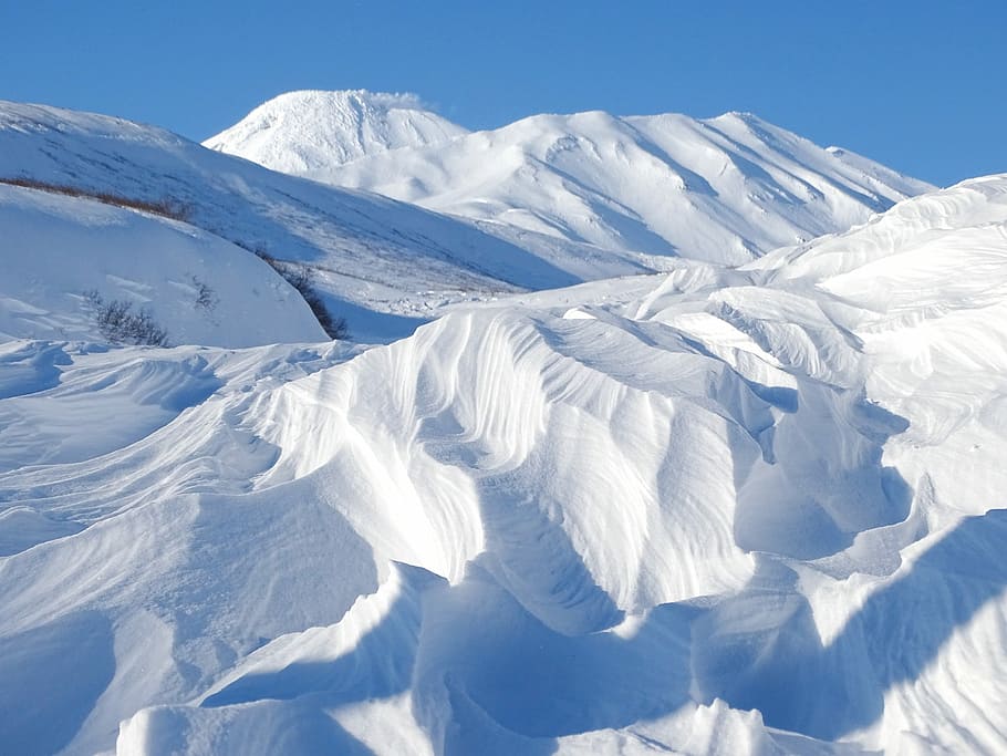 mountains, winter, snow, height, wind, patterns in the snow HD wallpaper