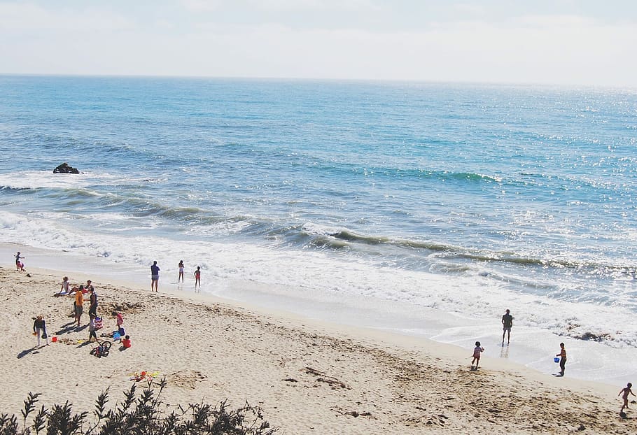 people on beach during day time, sea, sand, vacations, outdoors HD wallpaper