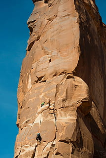 climbing, rappelling, rope, cliff, landscape, abseiling, outdoors HD wallpaper