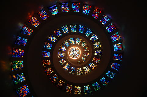 assorted-color stain glass windows, stained glass, spiral, circle HD wallpaper