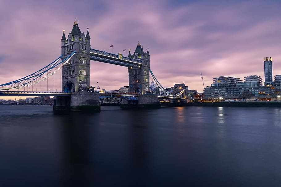 Tower Bridge, London, Tower Bridge, London under cloudy sky, sunset HD wallpaper