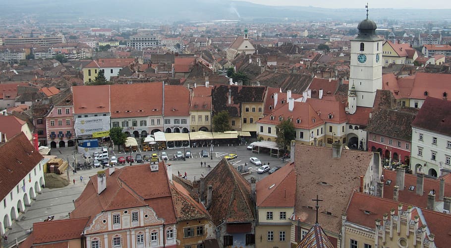 sibiu, transylvania, romania, buildings, old town, panorama, HD wallpaper