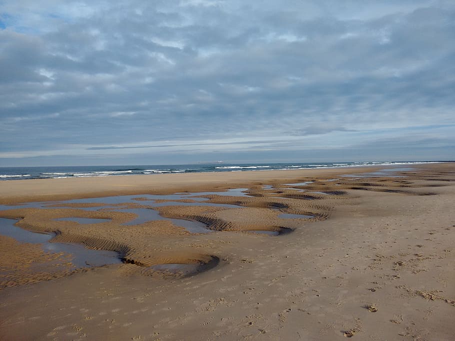 bamburgh, beach, sky, northumberland, england, coast, sand, HD wallpaper