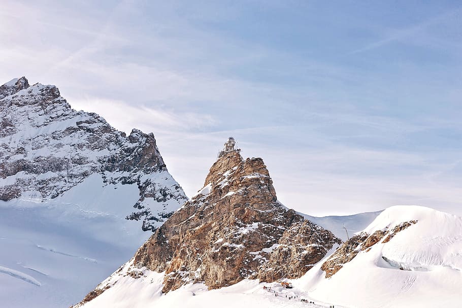 glacier mountain under blue and white sky, peak, alpine, summit HD wallpaper