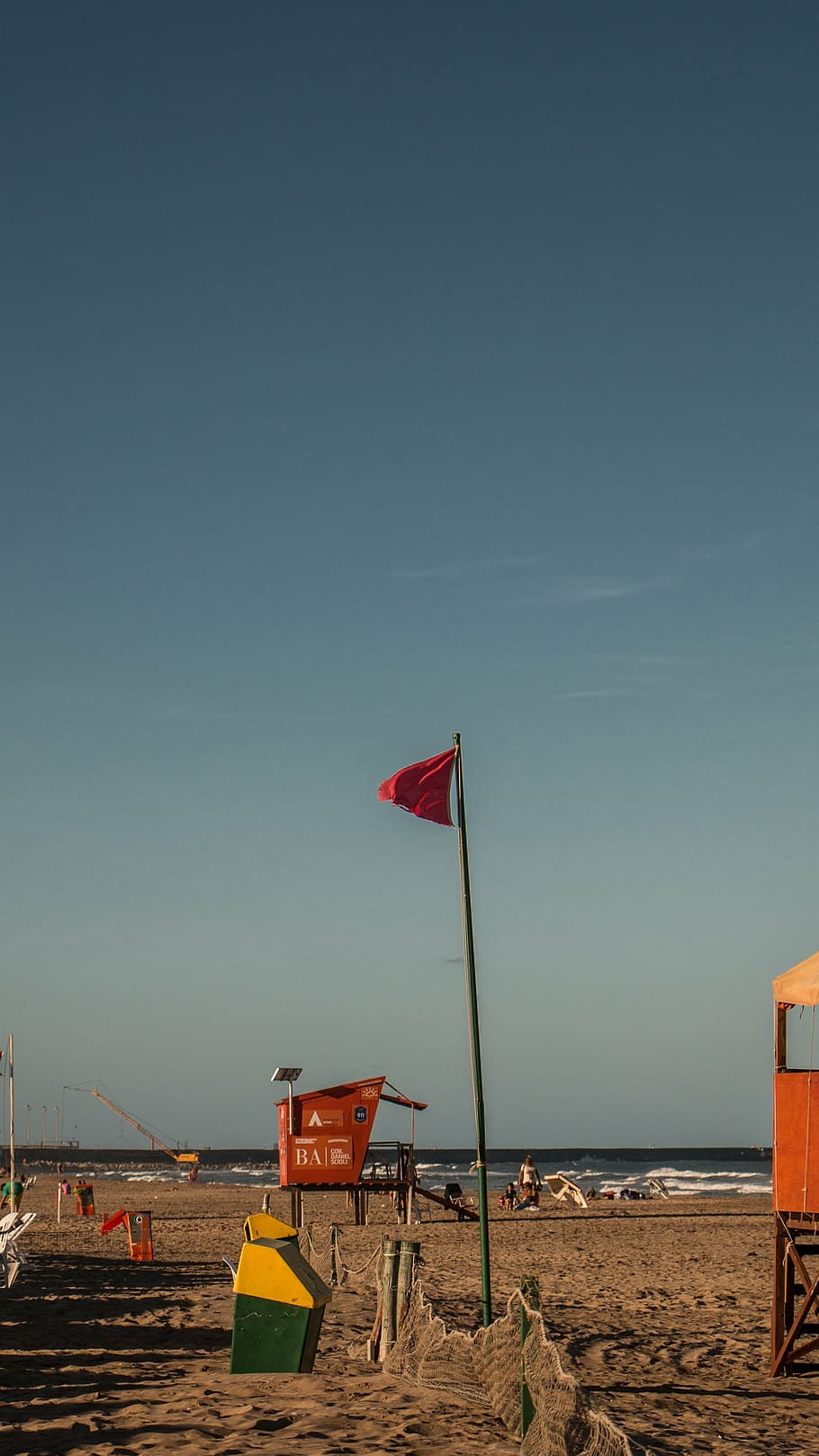 flag, sea, landscape, summer, sky, costa, sand, water, nature HD wallpaper