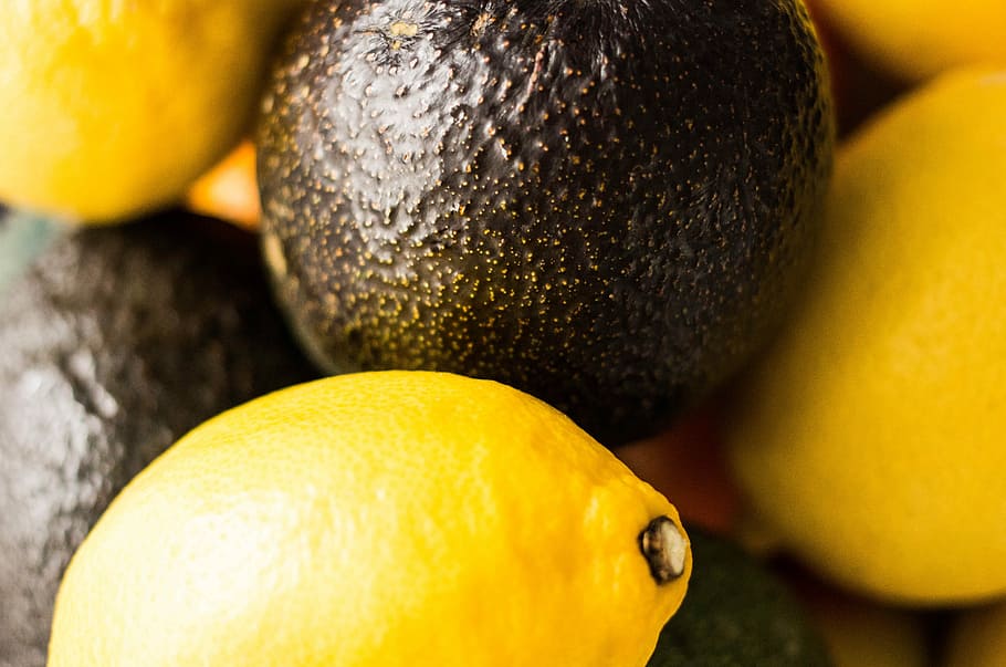 lemon fruit, ripe lemon, avocado, yellow, green, food, food and drink HD wallpaper