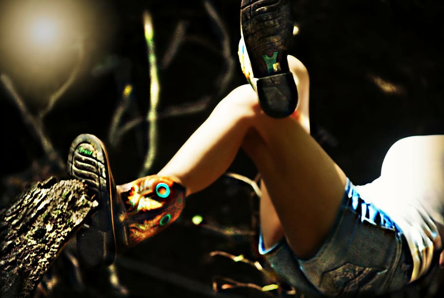 person resting, boots, brown, leather, legs, footwear, style HD wallpaper