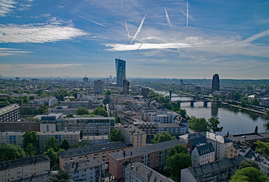 Frankfurt, Hesse, Germany, Skyline, skyscraper, architecture, HD wallpaper