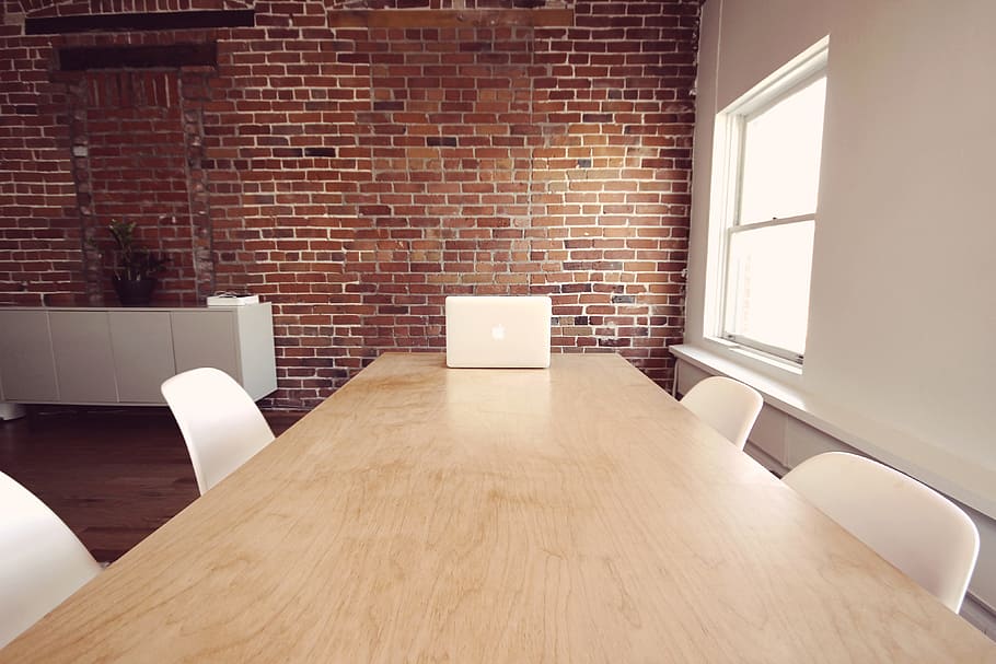 rectangular beige wooden conference table, office, desk, chairs HD wallpaper