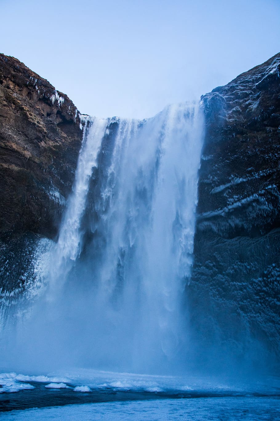 waterfall during daytime, photography of waterfalls, blue, ice HD wallpaper