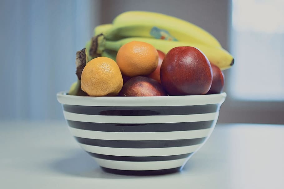 food, healthy, red, table, apples, assorted, bananas, bowl, breakfast HD wallpaper