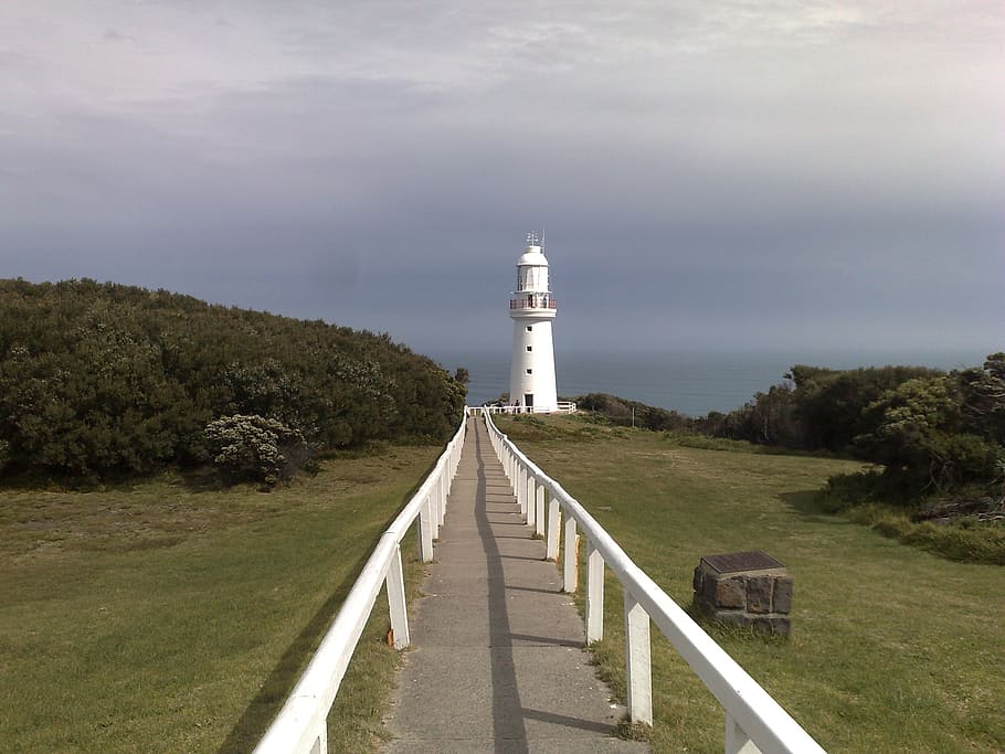 lighthouse, path, australia, coast, beacon, ocean, sea, cape otway HD wallpaper