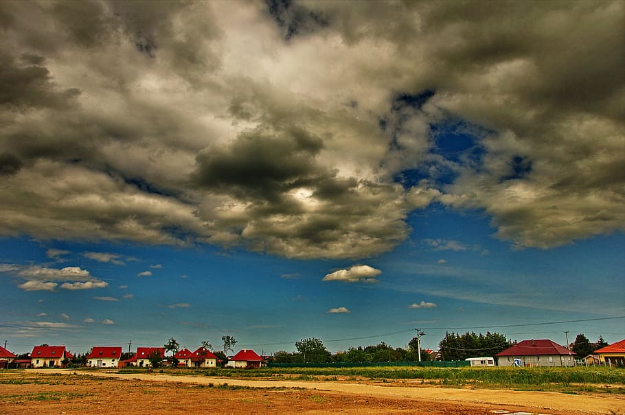 sky, earth, clouds, landscape, trees, green, nature, wood, summer HD wallpaper