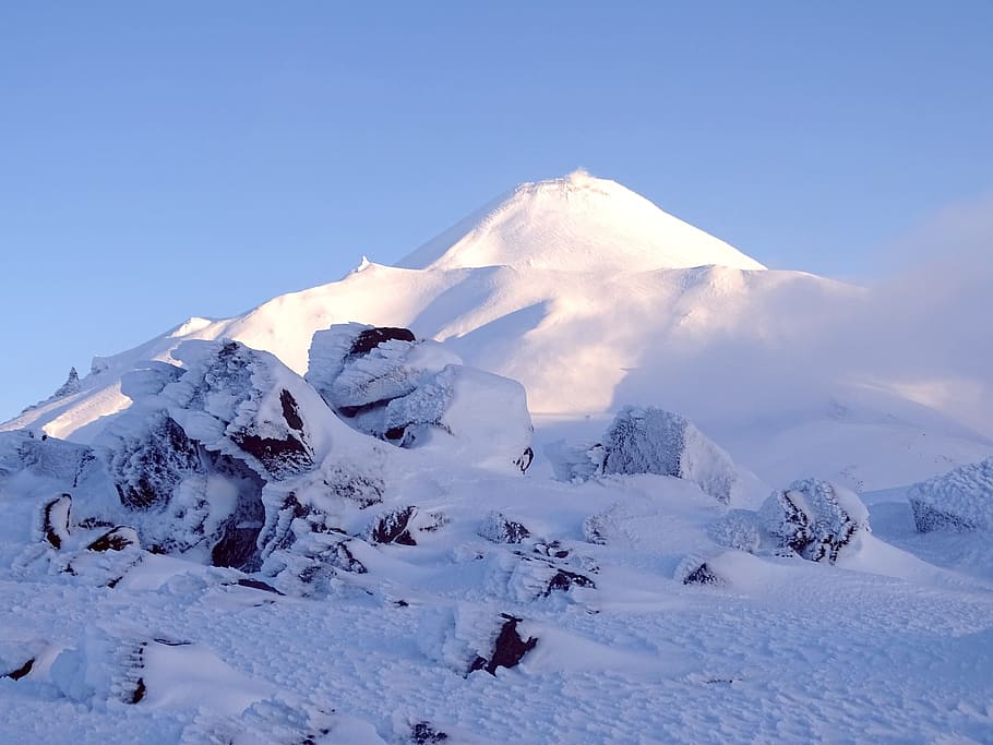 winter, snow, cold, leann, wind, frost, mountains, the foot of the volcano HD wallpaper