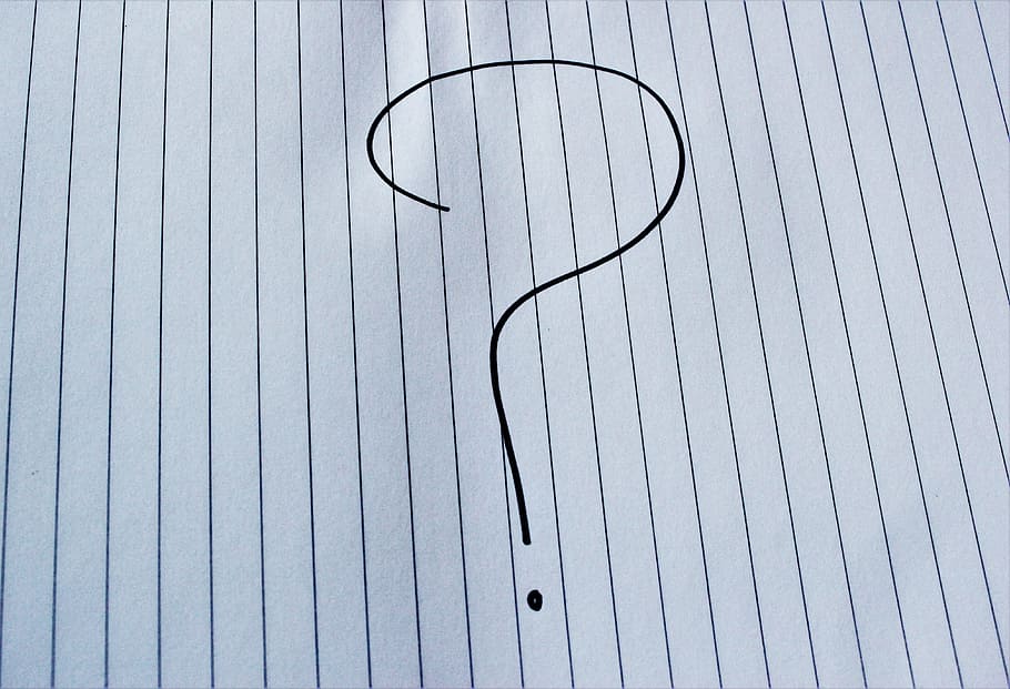 question mark handwritten symbol on blue lined paper, Sign, why