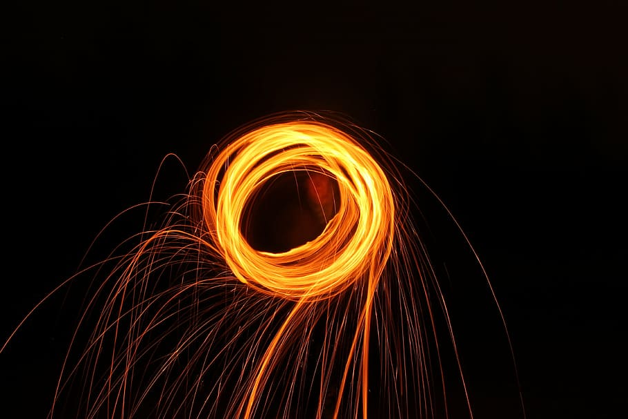 drawing with light, round, motion, long exposure, wire wool HD wallpaper