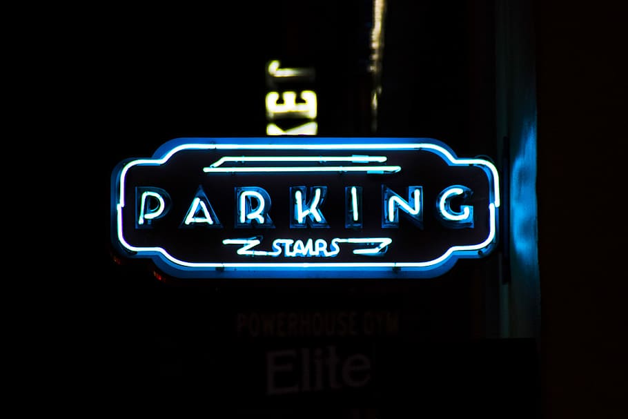 Parking Stairs signage, blue Parking Stars neon light signag HD wallpaper