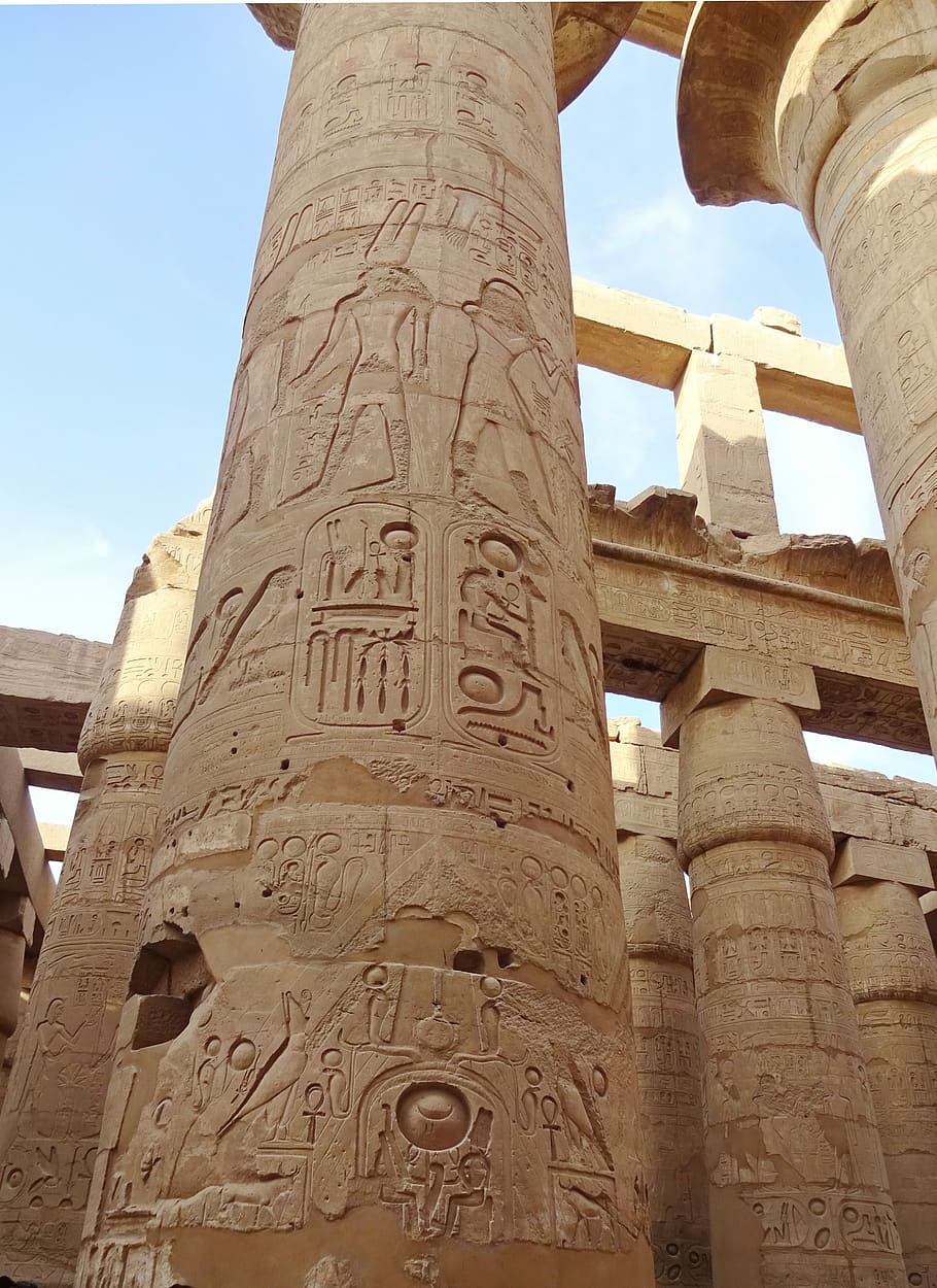 egypt, karnak, columns, temple, hieroglyphs, archaeology, antique HD wallpaper