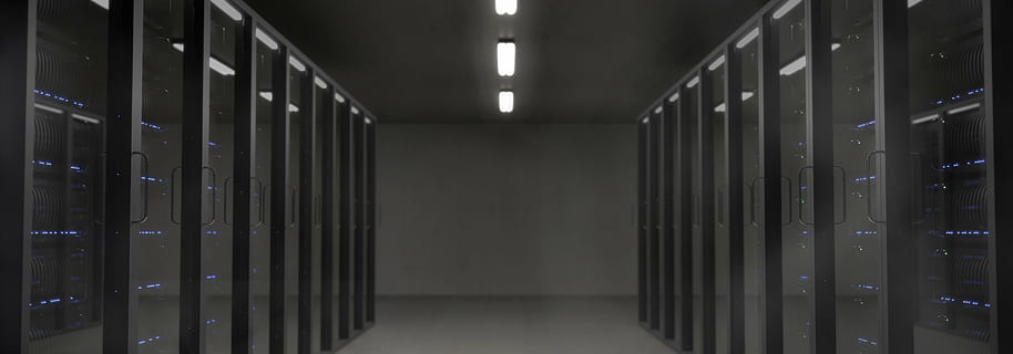 glass display cabinets with gray wooden frames, server, space HD wallpaper