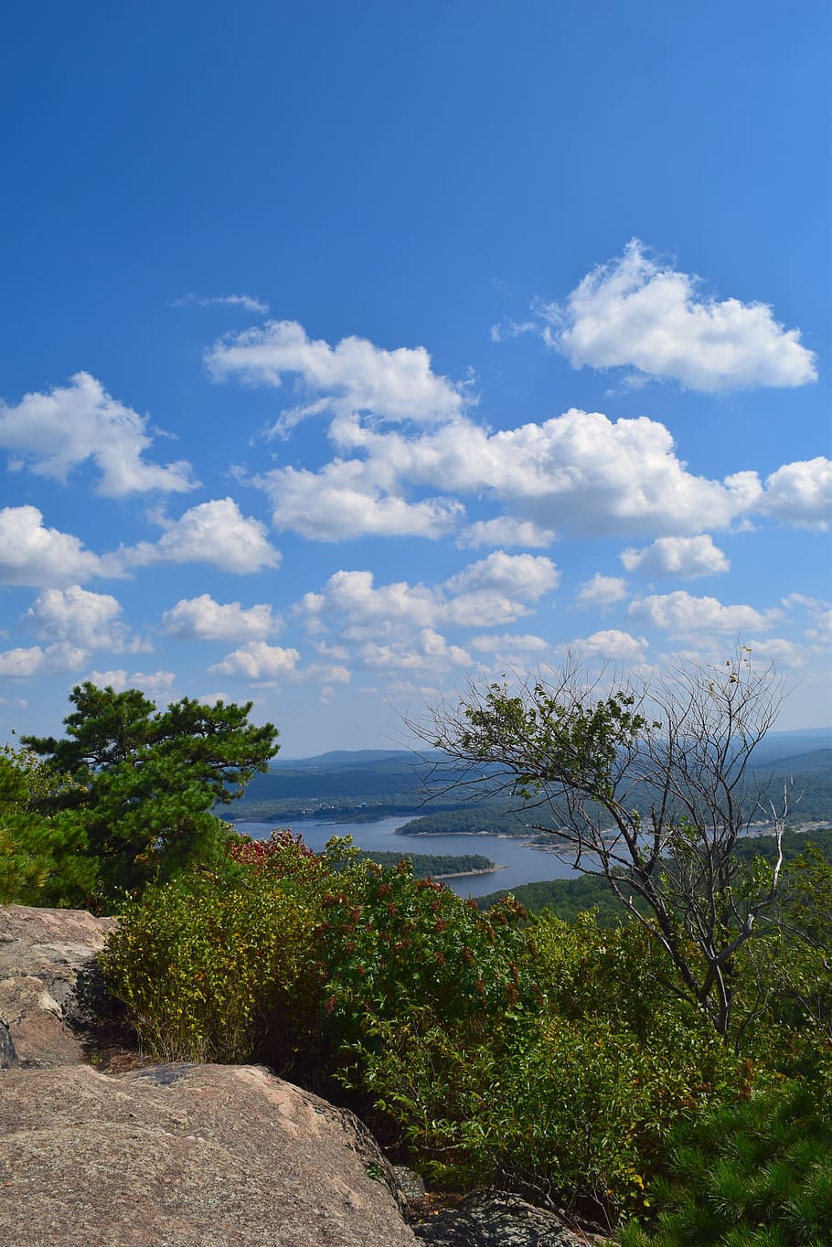 mountain view, lake, trees, sky, clouds, park, landscape, nature HD wallpaper