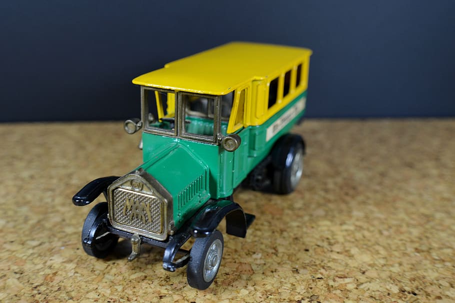 bus, one, auto, model, oldtimer, green, yellow, old-fashioned HD wallpaper